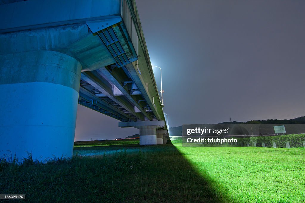 Blue bridge at night