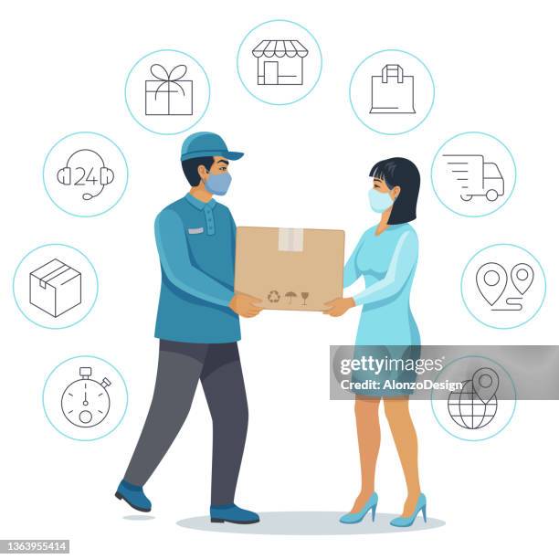 online shopping and delivery concept. - courier stock illustrations