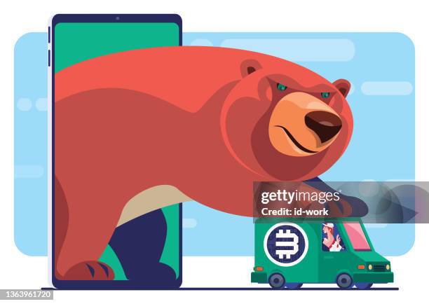 bärenhaltung per smartphone - bear attacking stock-grafiken, -clipart, -cartoons und -symbole