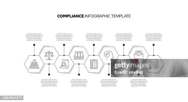 compliance concept vector line infographic design with icons. 9 options or steps for presentation, banner, workflow layout, flow chart etc. - daily politics stock illustrations