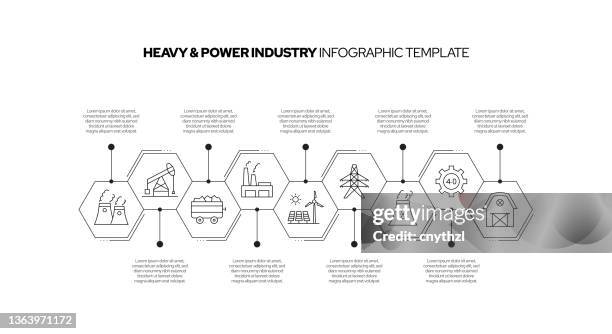 heavy and power industry concept vector line infographic design with icons. 9 options or steps for presentation, banner, workflow layout, flow chart etc. - software platform stock illustrations
