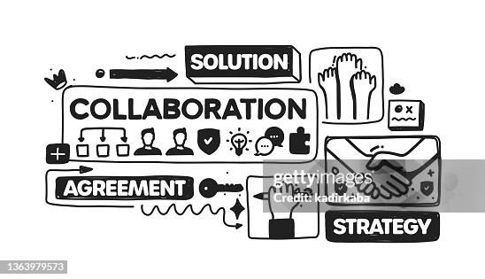 Collaboration object and elements. Vector doodle illustration collection. Hand drawn icon set or banner template Collaboration object and elements. Vector doodle illustration collection. Hand drawn icon set or banner template