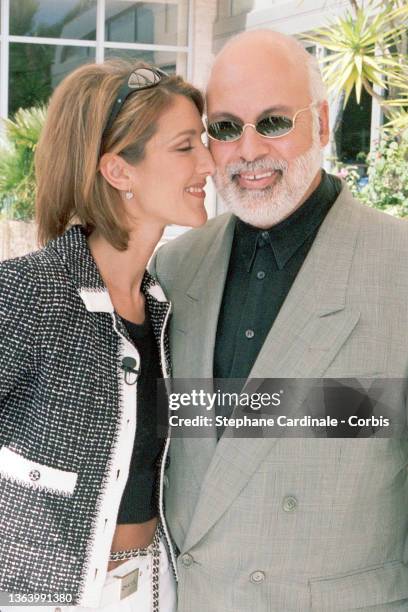 Celine Dion and Rene Angelil pose during a photocall prior"n the World Music Awards on May 7, 1996 in Monaco, Monaco.