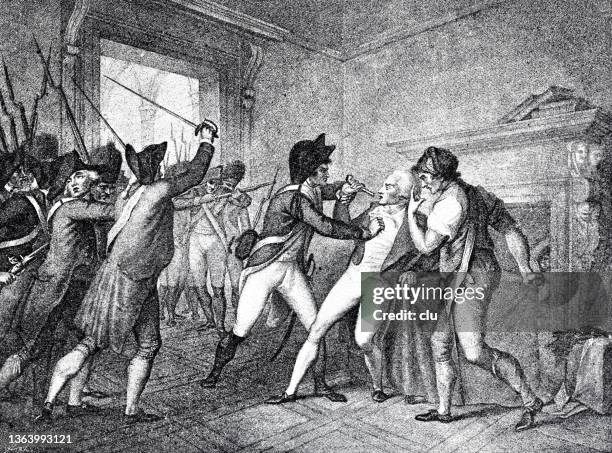 maximilien de robespierre: arrest on july 27, 1791 - arrest stock illustrations