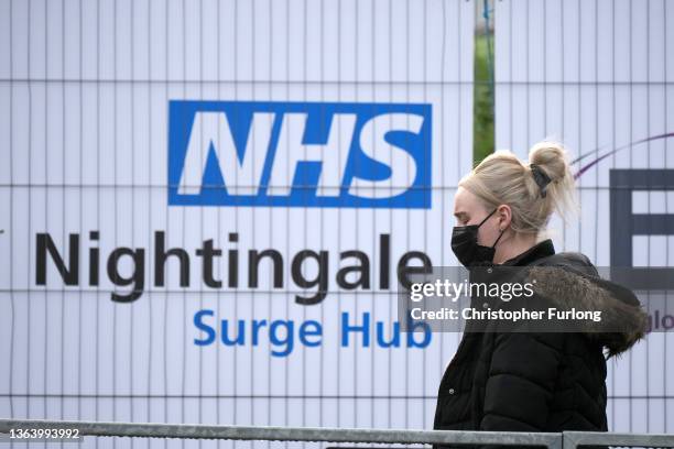 General view of the Nightingale Covid-19 Surge Hub which is being erected at the Royal Preston Hospital on January 11, 2022 in Preston, United...