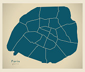 Modern City Map - Paris capital city of France with boroughs