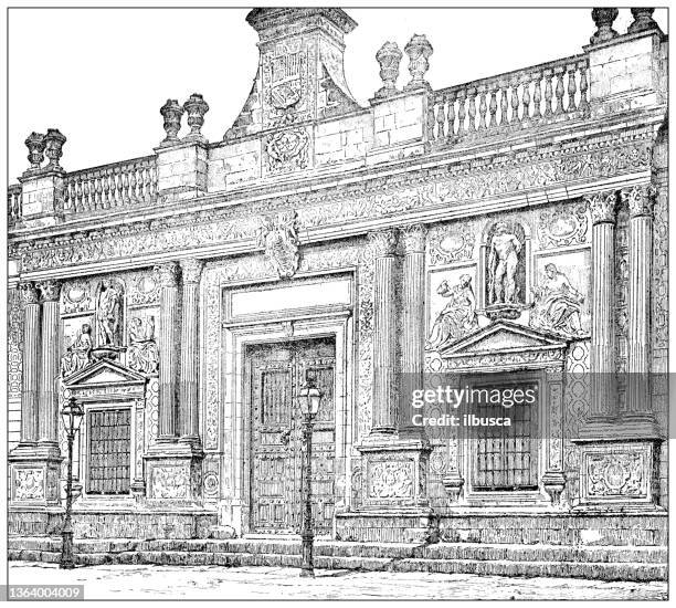 stockillustraties, clipart, cartoons en iconen met antique illustration: old city hall of jerez de la frontera - frontera