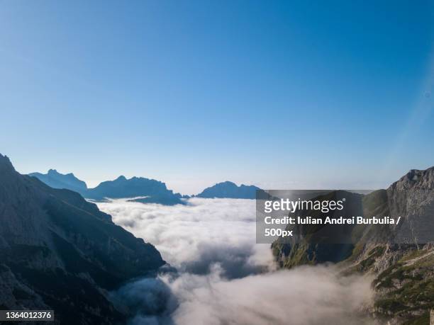 mountain landscape,scenic view of mountains against clear blue sky,via caltene,cesiomaggiore,belluno,italy - iulian andrei stock-fotos und bilder