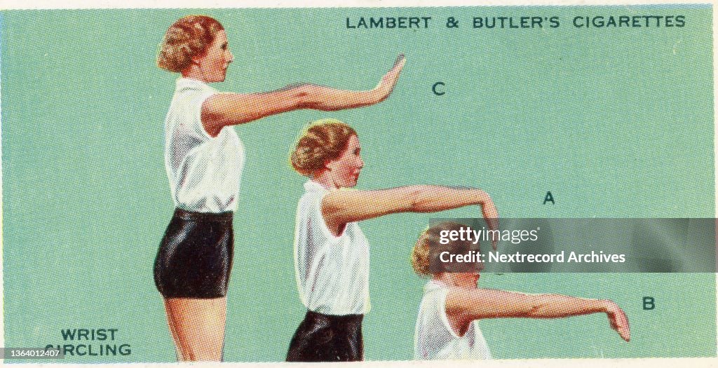 Collectible tobacco card, Wrist Exercises, Get Fit series, 1937