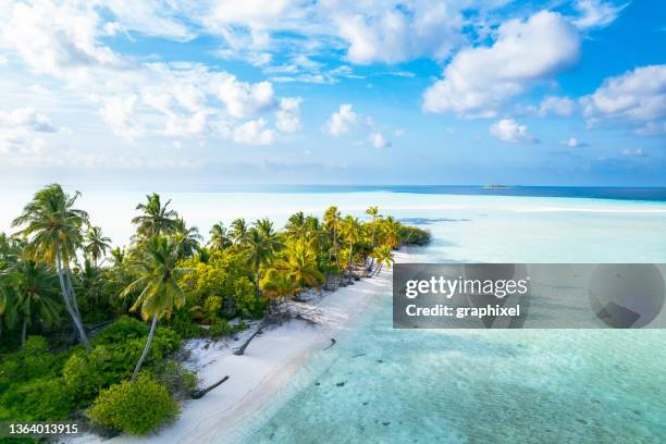 vista aérea de la isla tropical en el océano - maldives fotografías e imágenes de stock