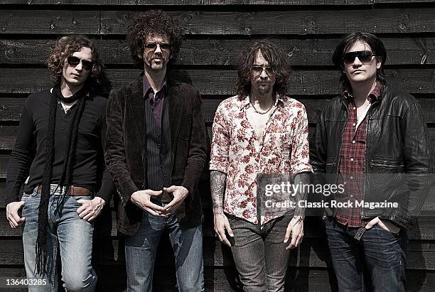 British glam rock band The Darkness; Dan Hawkins, Frank Poullain, Justin Hawkins and Ed Graham taken on April 21, 2011.