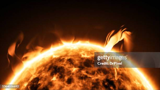 sun close-up showing solar surface activity and corona - solar flare stock pictures, royalty-free photos & images