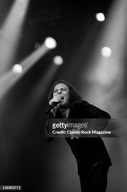 Ronnie James Dio of Heaven and Hell performing live on stage at Sonisphere Festival on August 1, 2009.