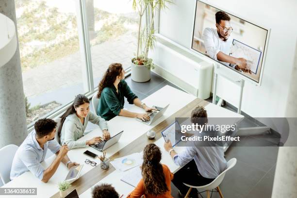 online video conference webinar meeting - corporate learning stock pictures, royalty-free photos & images