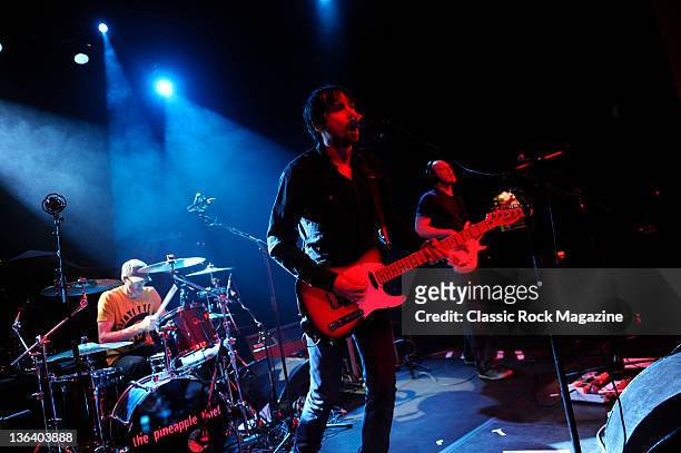 Keith Harrison, Bruce Soord and Jon Sykes of The Pineapple Thief performing live on stage at Shepherd's Bush Empire on April 8, 2011.