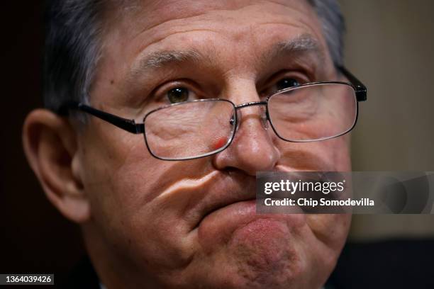 Senate Energy and Natural Resources Committee Chairman Joe Manchin questions witnesses during a hearing about hydropower in the Dirksen Senate Office...