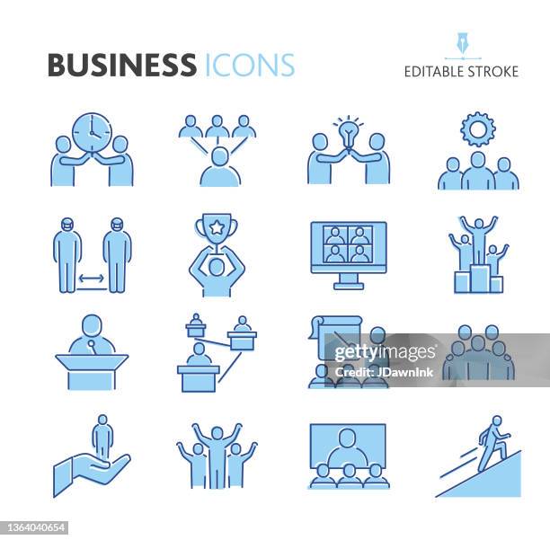 business team building thin line style - editable stroke big icon set - high five isolated stock illustrations