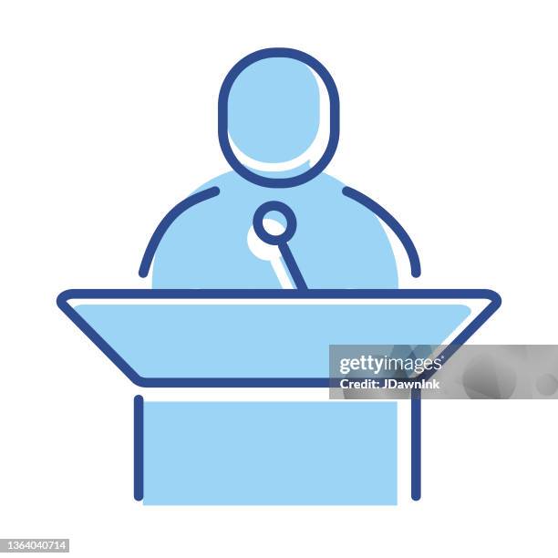 business team building conference speaker thin line style icon - editable stroke - lectern stock illustrations