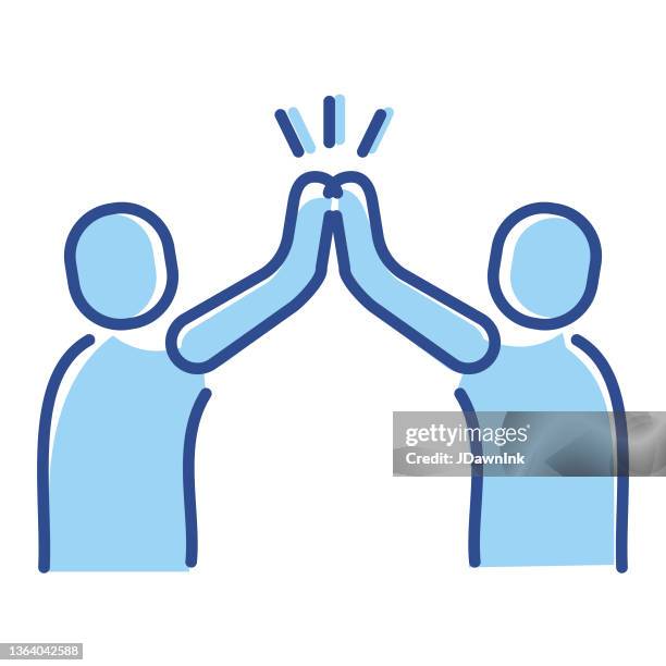 business team building high five thin line style icon - editable stroke - high five isolated stock illustrations