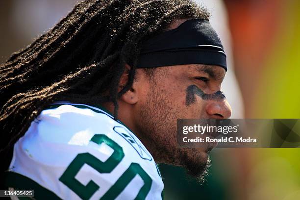 Kyle Wilson of the New York Jets looks on during a NFL game against the Miami Dolphins at Sun Life Stadium on January 1, 2012 in Miami Gardens,...