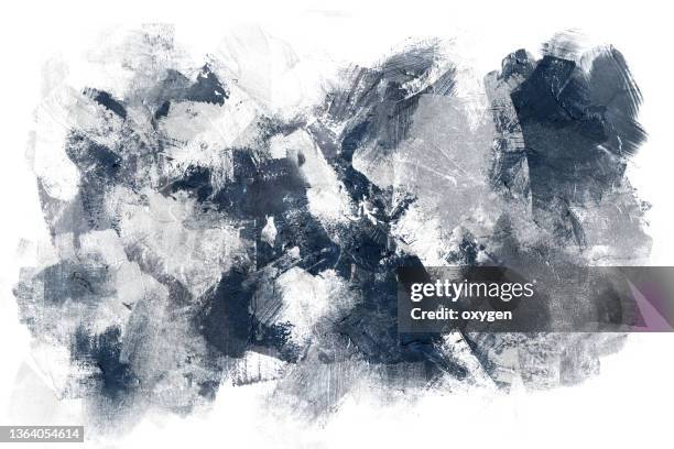 abstract oil painting smudged blue gray strokes textured brush isolated on white background - moderne kunst stockfoto's en -beelden