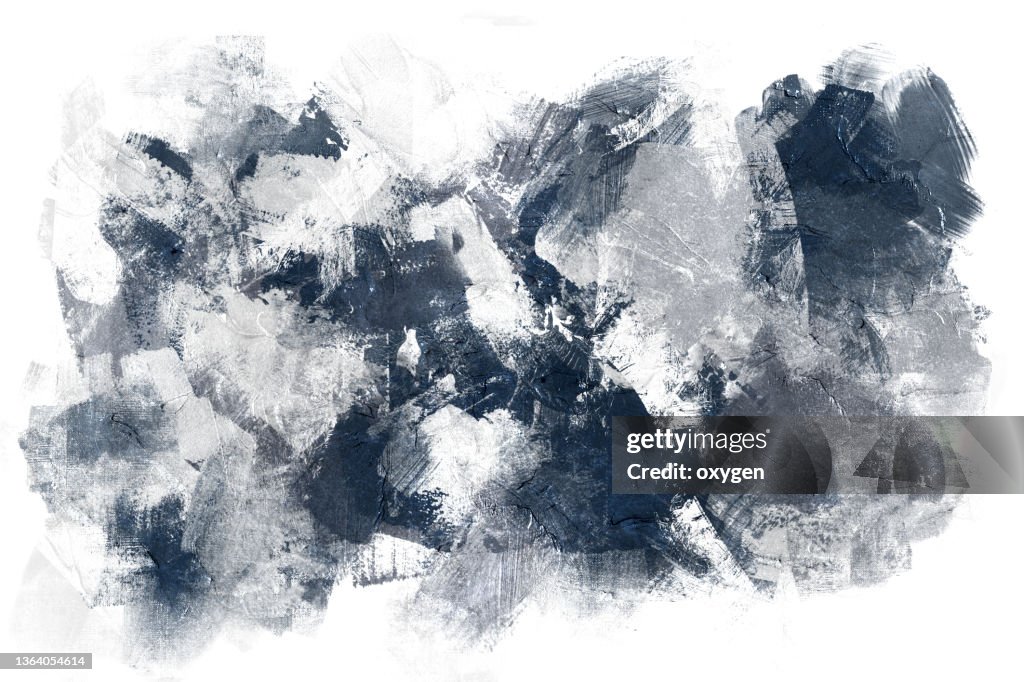 Abstract Oil Painting Smudged Blue Gray Strokes Textured Brush Isolated on White Background