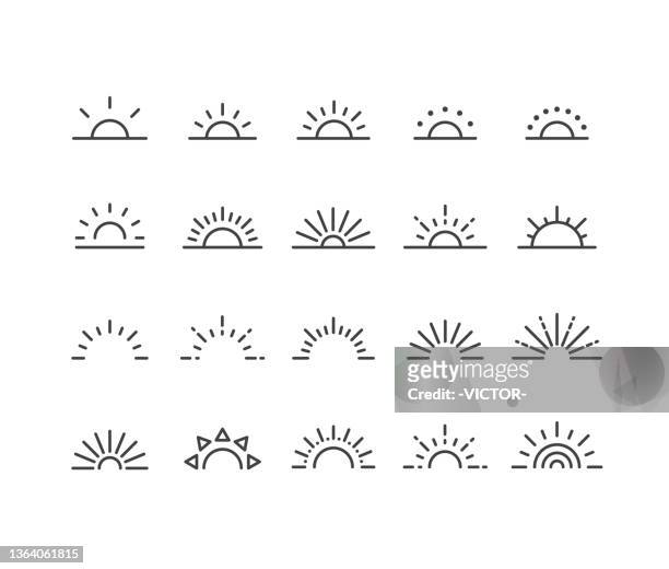 ilustraciones, imágenes clip art, dibujos animados e iconos de stock de iconos sunrise - serie classic line - luz del sol