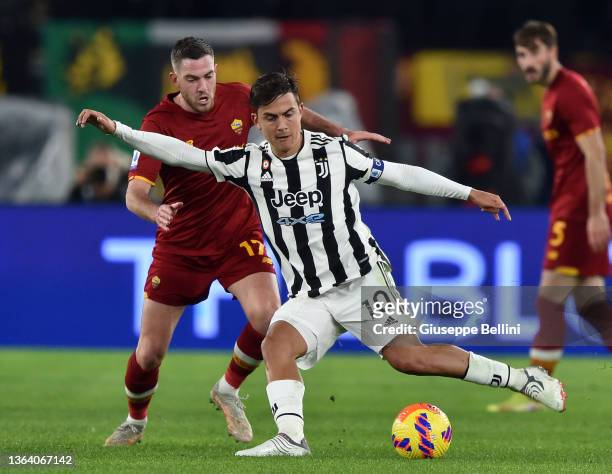 Jordan Marcel Gilbert Veretout of AS Roma and Paulo Bruno Exequiel Dybala of Juventus in action during the Serie A match between AS Roma and Juventus...