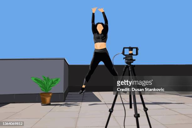 live stream of fitness - building terrace stock illustrations