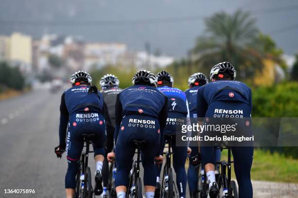 Andrea Bagioli of Italy, Josef Cerny of Czech Republic with teammates ride during the Quick-Step Alpha Vinyl Team - Training on January 11, 2022 in...