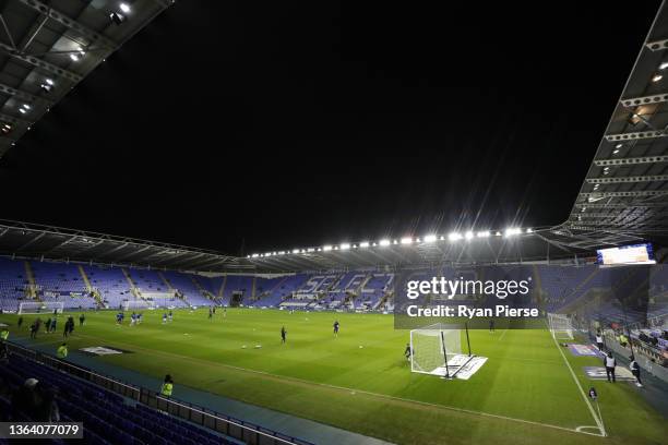 General view as players warm up for the Sky Bet Championship match between Reading and Fulham at Madejski Stadium on January 11, 2022 in Reading,...