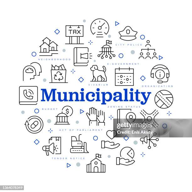 stockillustraties, clipart, cartoons en iconen met municipality concept. vector design with icons and keywords. - federal budget