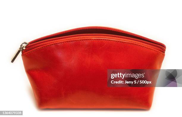 stock photo,close-up of red purse against white background - bolso abierto fotografías e imágenes de stock