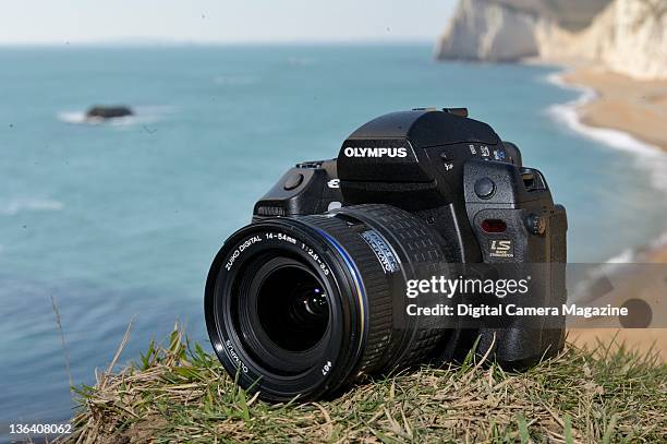 Olympus E-5 Digital SLR camera with Olympus Zuiko 14-54mm f/2.8-3.5 ED Digital lens, Lulworth Cove, Dorset, March 7, 2011.