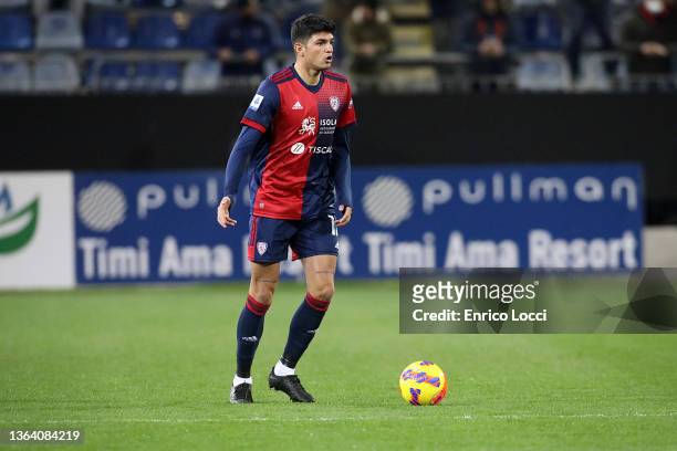 Raoul Bellanova of Cagliari in action during the Serie A match between Cagliari Calcio v Bologna FC at Sardegna Arena on January 11, 2022 in...