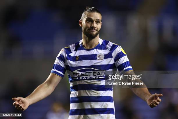 Andy Carroll of Reading reacts during the Sky Bet Championship match between Reading and Fulham at Madejski Stadium on January 11, 2022 in Reading,...