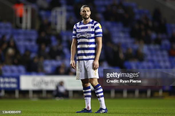 Andy Carroll of Reading reacts after a disallowed goal during the Sky Bet Championship match between Reading and Fulham at Madejski Stadium on...