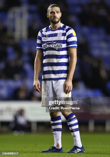 Andy Carroll of Reading reacts after a disallowed goal during the Sky Bet Championship match between Reading and Fulham at Madejski Stadium on...