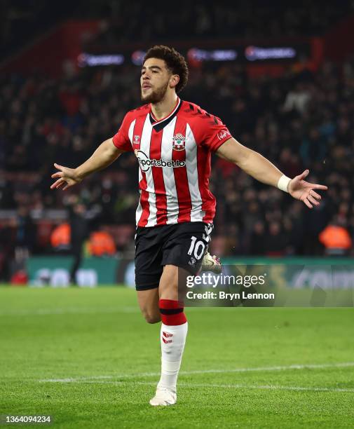 Che Adams of Southampton celebrates after scoring their team's fourth goal during the Premier League match between Southampton and Brentford at St...