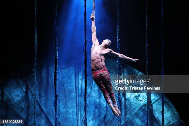 An artist performs during the press photocall for the show "LUZIA" of Cirque du Soleil at Royal Albert Hall on January 11, 2022 in London, England.