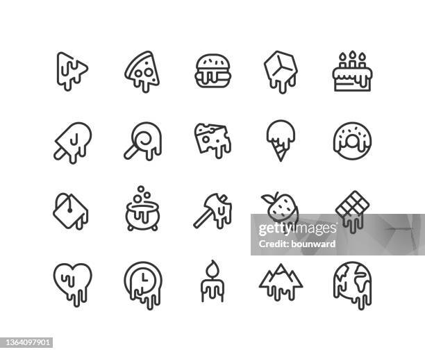 bildbanksillustrationer, clip art samt tecknat material och ikoner med melting line icons editable stroke - is