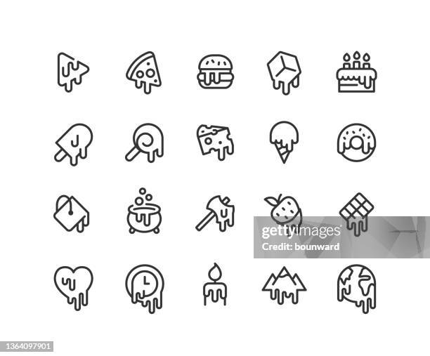 melting line icons editable stroke - ice cube stock illustrations