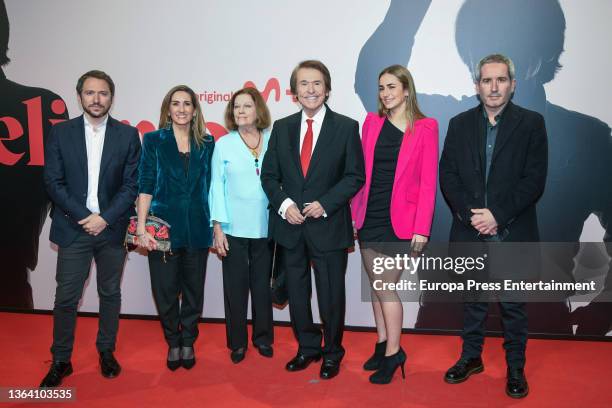 Manuel Martos, Alejandra Martos, Natalia Figueroa, Raphael, Manuela Arenzana and Jacobo Martos during the premiere of 'Raphaelismo', on January 11 in...