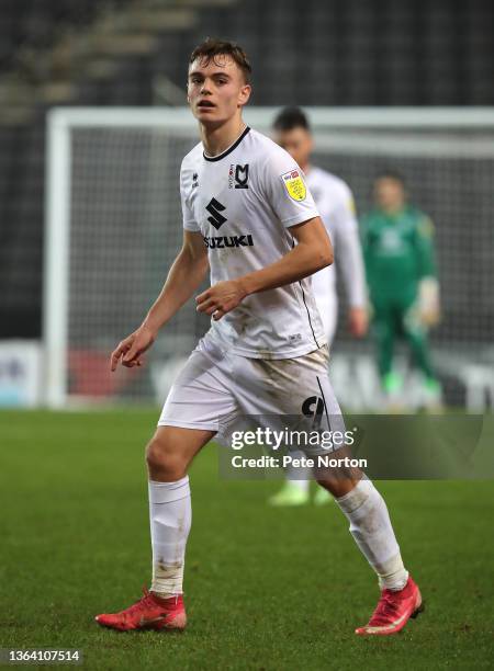 Scott Twine of Milton Keynes Dons in action during the Sky Bet League One match between Milton Keynes Dons and AFC Wimbledon at Stadium mk on January...