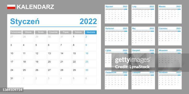 stockillustraties, clipart, cartoons en iconen met polish calendar for 2022. week starts on monday. simple vector template. business design planner. - may