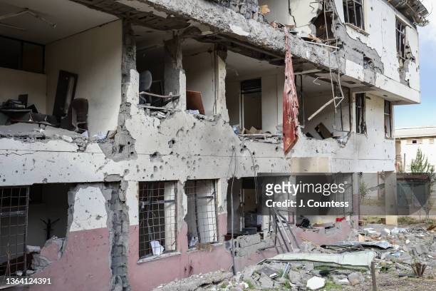 Detailed view of damage to a major department office destroyed by ordinance launched by the TPLF as the terrorist group invaded Dessie in October of...