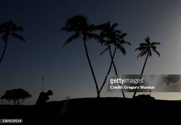 Harris English of the United States plays a shot on the 16th hole during a practice round prior to the Sony Open in Hawaii at Waialae Country Club on...
