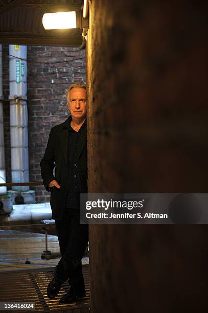 Actor Alan Rickman is photographed for Los Angeles Times at the Golden Theater on November 8, 2011 in New York City.