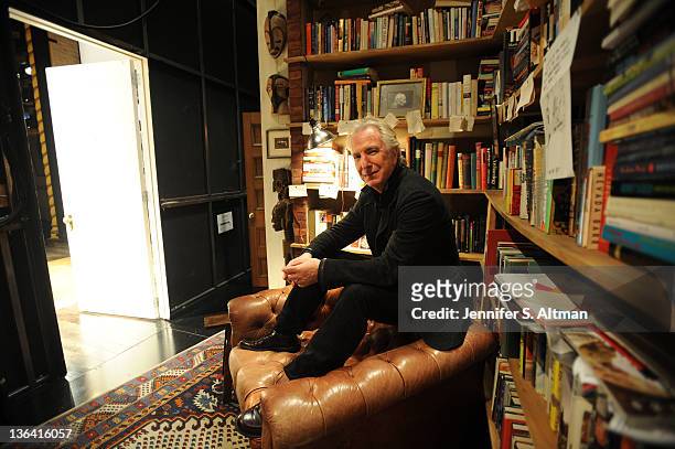 Actor Alan Rickman is photographed for Los Angeles Times at the Golden Theater on November 8, 2011 in New York City.