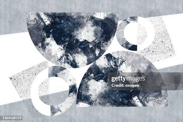 abstract mid-century geometric shapes blue gray hemisphere textured background - gray color swatches stock pictures, royalty-free photos & images